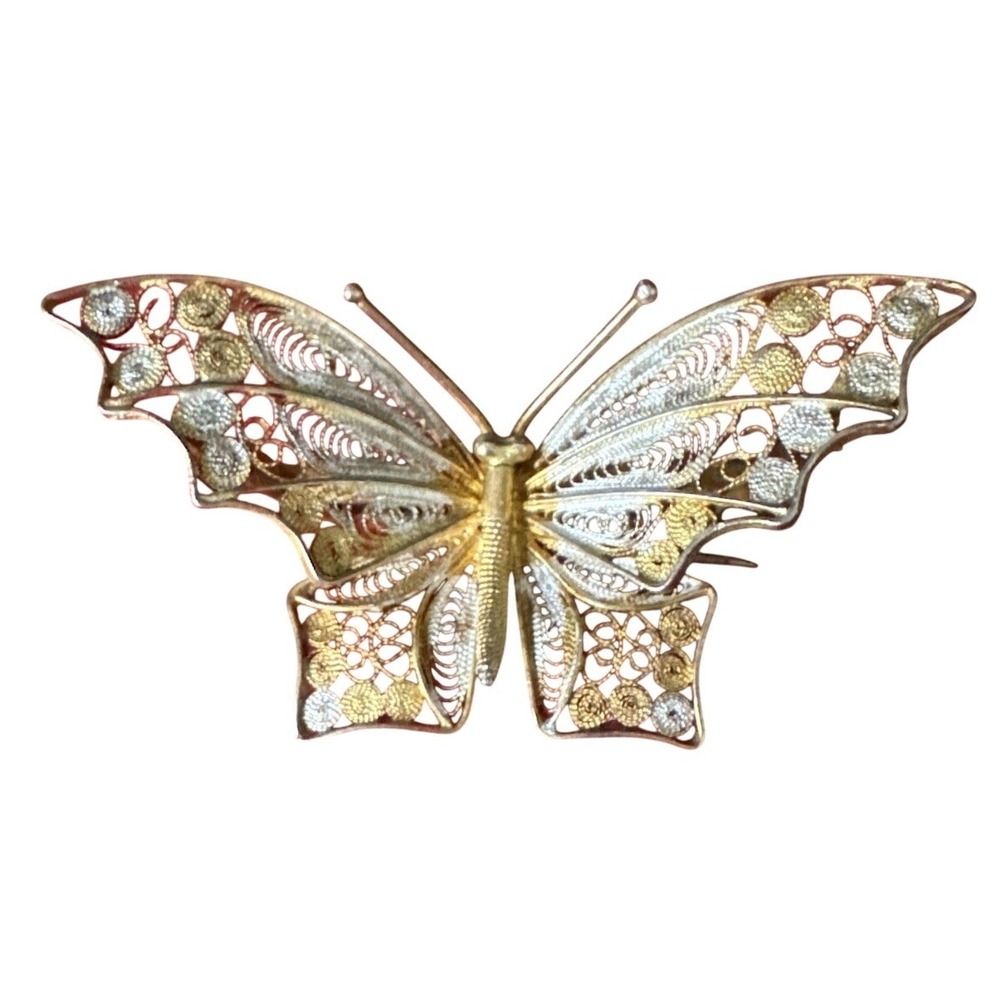 Vintage‎ Butterfly Pin Wire Filigree Brooch Bohemian Delicate Gypsy 2" Fairycore